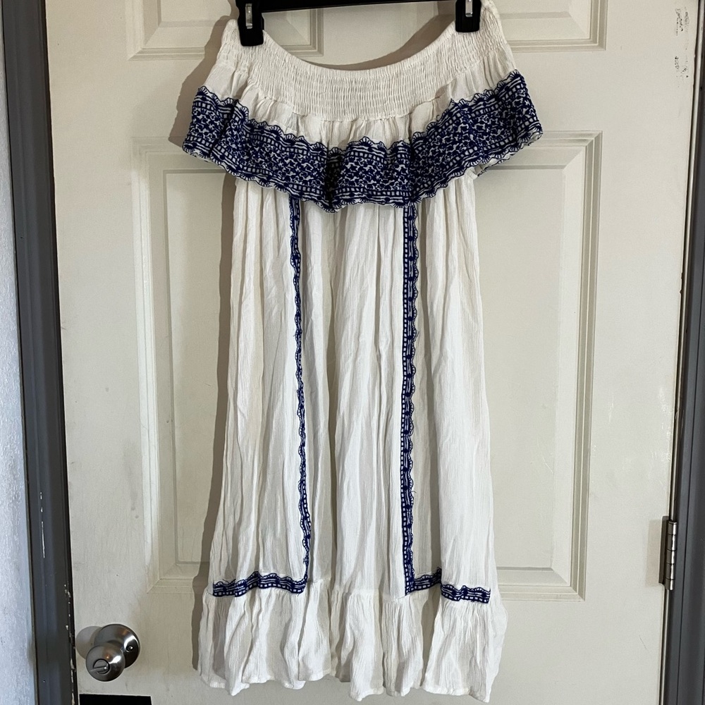 White Dress with Blue Embroidery